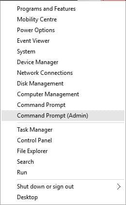 Select 'Command Prompt (Admin)'