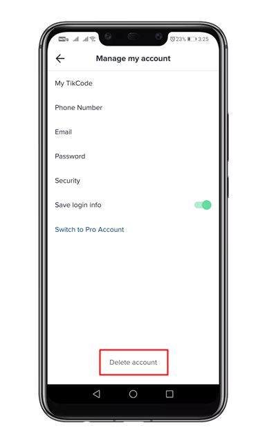 Tap on the 'Delete account'