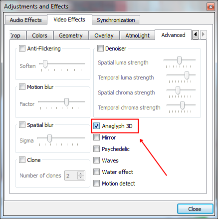 Enable the 'Anaglyph 3D' option